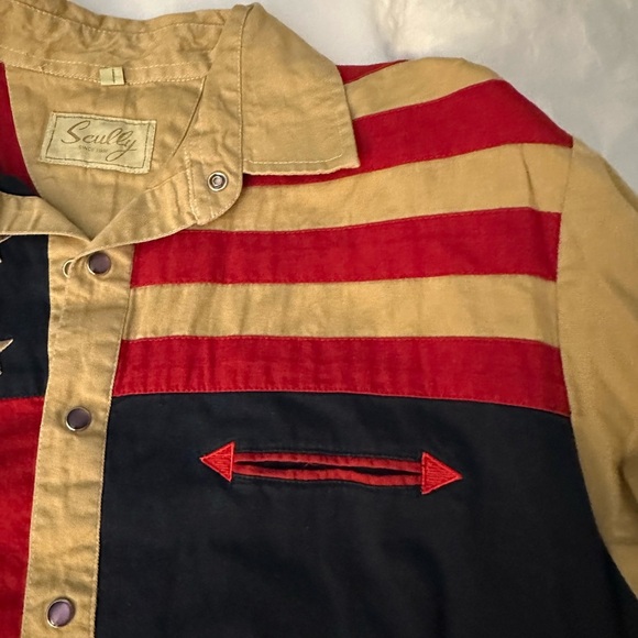 Scully Mens Antique Tan Stars and Stripes Western Shirt button down pearl snaps - Picture 8 of 9
